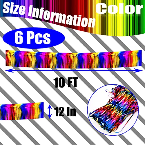 Image of 6 Pack 10 Feet Foil Fringe Garland Metallic Tinsel Streamers Banner Wall Hanging Curtain Backdrop Banner for Parade Floats, Thanksgiving, Christmas, Birthday, Halloween Party Decorations(Rainbow)