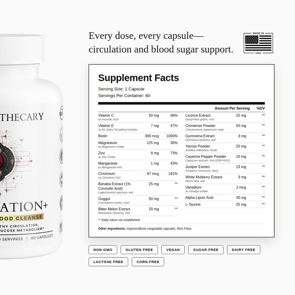 Circulation+ Advanced Formula - Botanical Herbal Complex with Cayenne Ginger - Traditional Wellness Blend with Vitamins Minerals - Daily Herbal Supplement - Vegan Non-GMO Gluten-Free - 60 Capsules — Amazon image 3