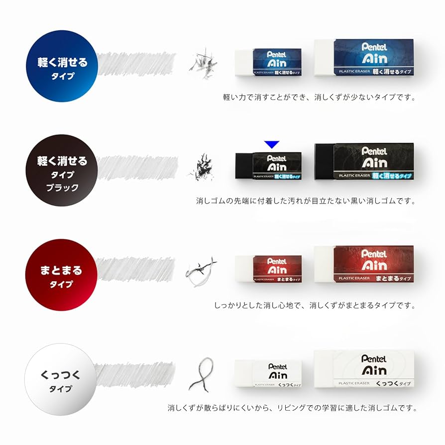 Amazon | ぺんてる 消しゴム アイン06ブラック 軽く消せるタイプ