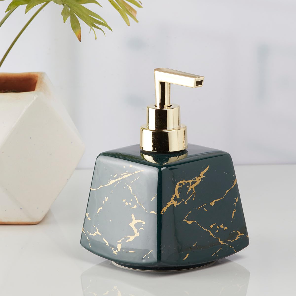 SaSaSa Ceramic Soap Dispenser – Stylish Refillable Pump Bottle for Bathroom Handwash & Kitchen Sink, Ideal for Hand Soap, Lotion, and More, Green/Gold, (Set of 1) (10151)-picture-38