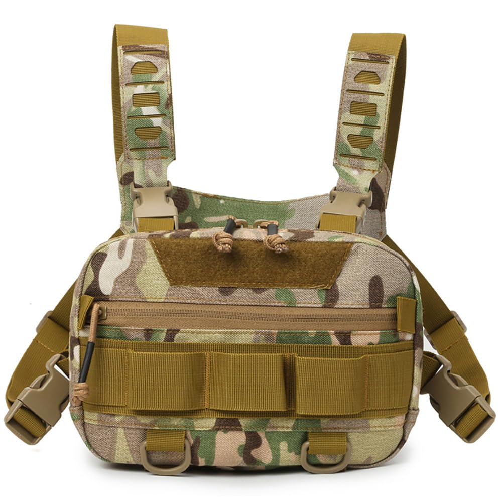 Kaxich Tactical Chest Rig Bag for Men Women, Running Chest Pack Recon Kit Bag for Hiking Hunting Fishing Running Cycling (Green camouflage)
