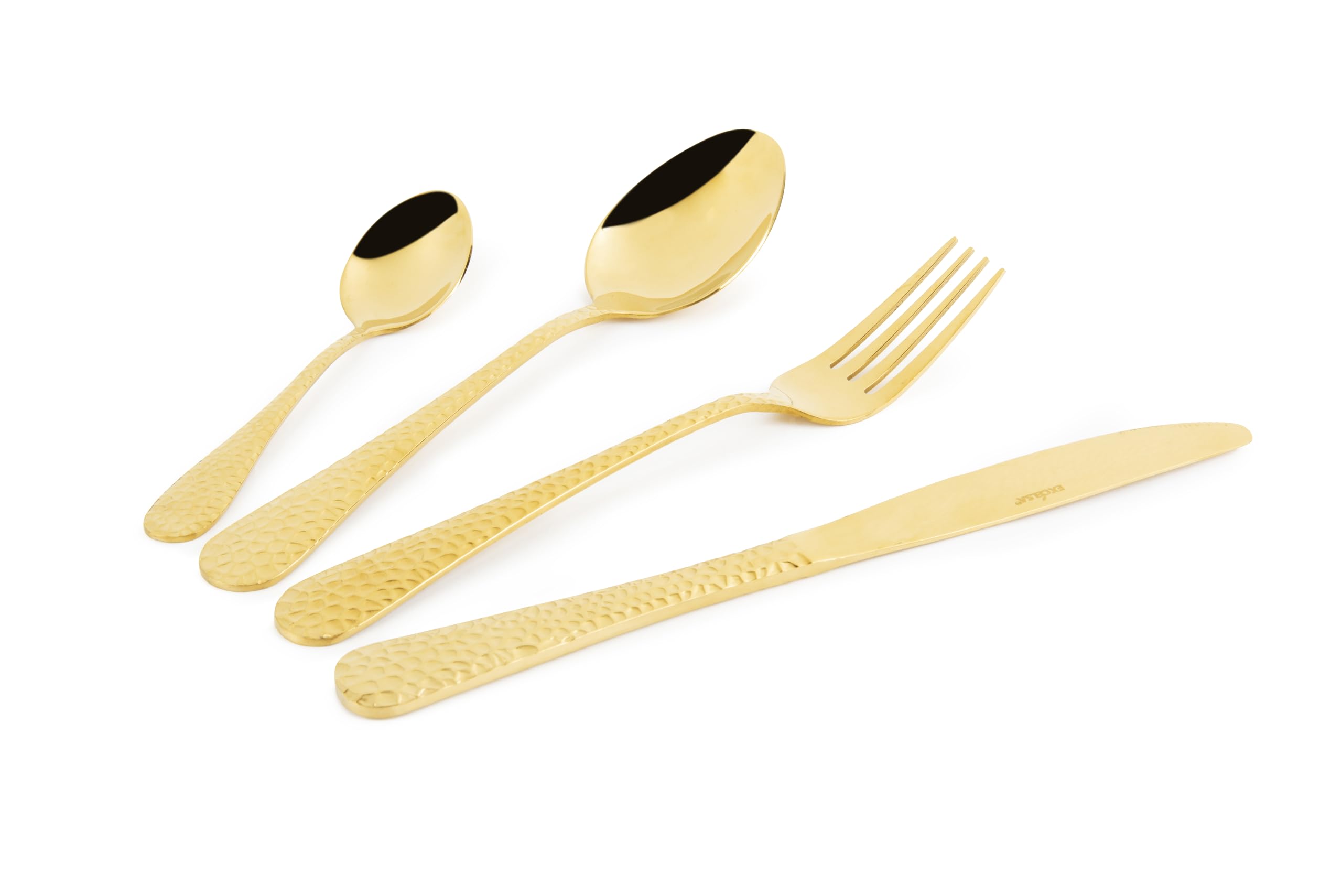 Excelsa Drops Set 24 Posate Miste, Oro, Manico Martellato, Acciaio INOX