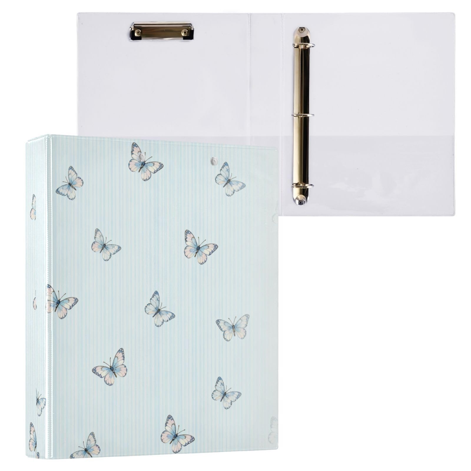 Raccoglitore per materiale scolastico da 2,5 cm, motivo farfalle, blu e bianco
