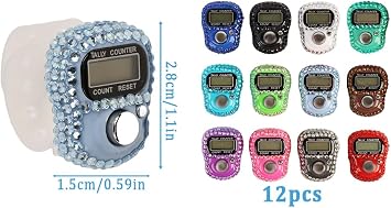 12PCS Electronic Finger Counter, Electronic Handheld Tally Counter, Digital Electronic Tasbeeh Counters, Manual Digital Clicker, for Row People, Score, Inventory, Store (12 Colors)