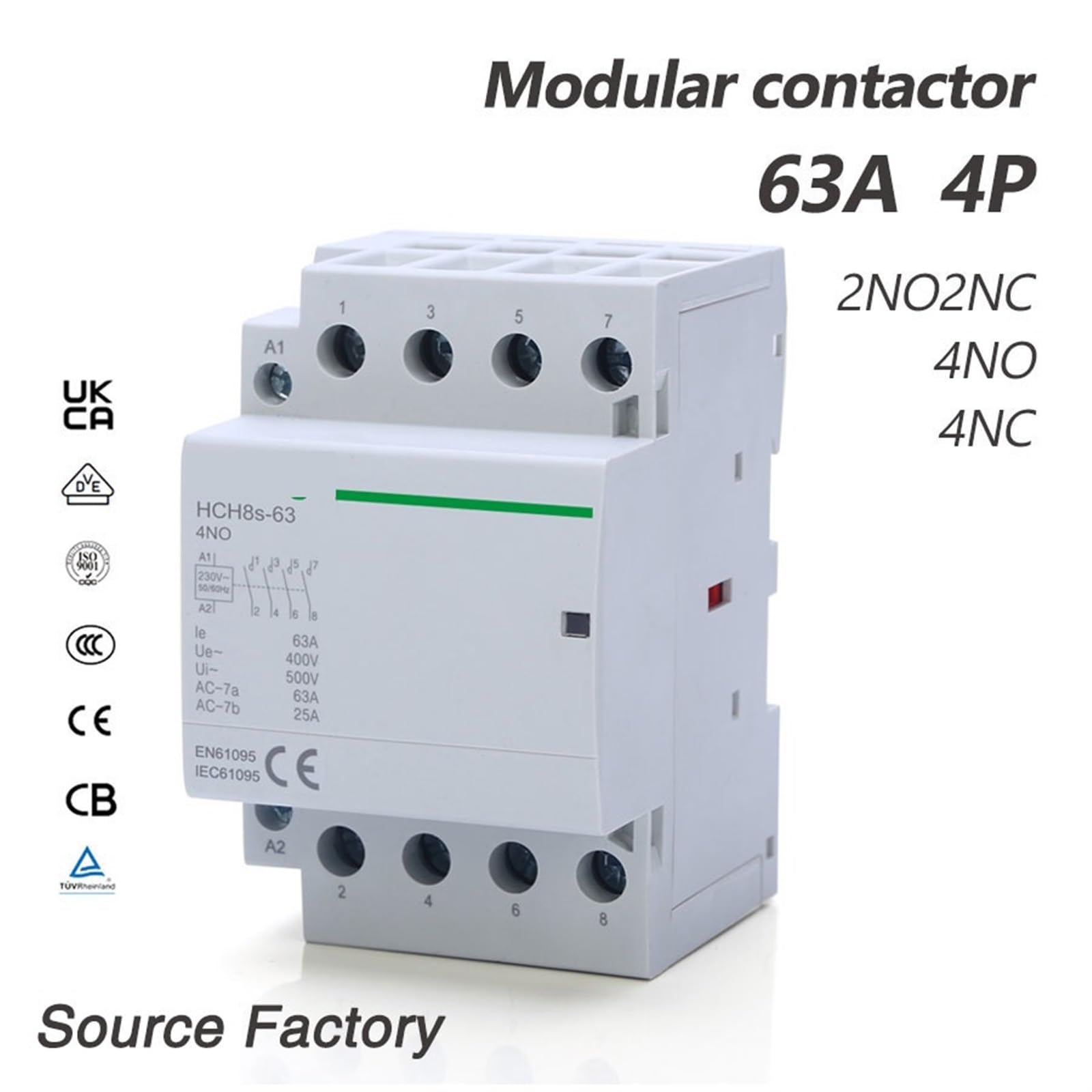 HCH8s-63 Stycznik modułowy automatyczny stycznik do użytku domowego na szynie DIN ICT 50/60 Hz 1 sztuka ochrona obwodu (4P 63A 4NO DC24V)