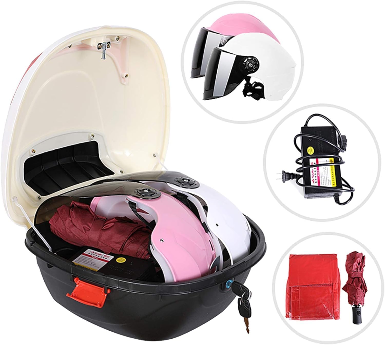 Boîte de rangement universelle pour casque et équipement de moto, scooter, cyclomoteur, quad