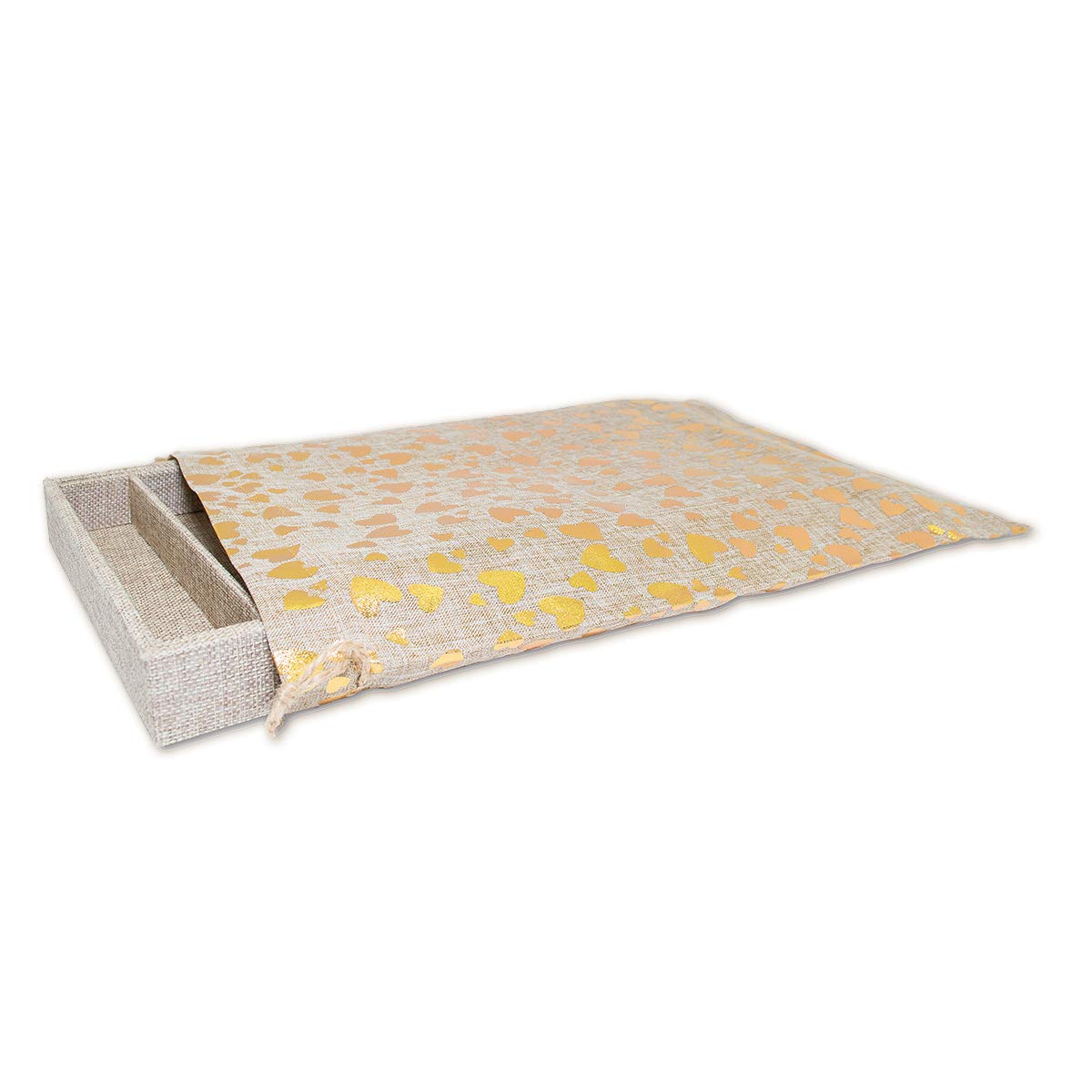 TheDisplayGuys Lot de 12 sacs cadeaux réutilisables en toile de jute avec cordons de serrage Motif cœurs dorés Taille XL 30,5 x 40,6 cm
