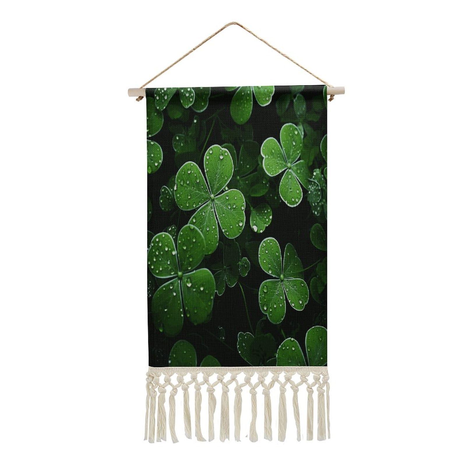 Adfgyerh Style St Patricks Day Leaves Tapestry With Tassels Cotton And Linen Hanging Posters, Wall Art For Travel Gift, Wall Tapestry For Office Home Decor Bedroom Living Room Decor