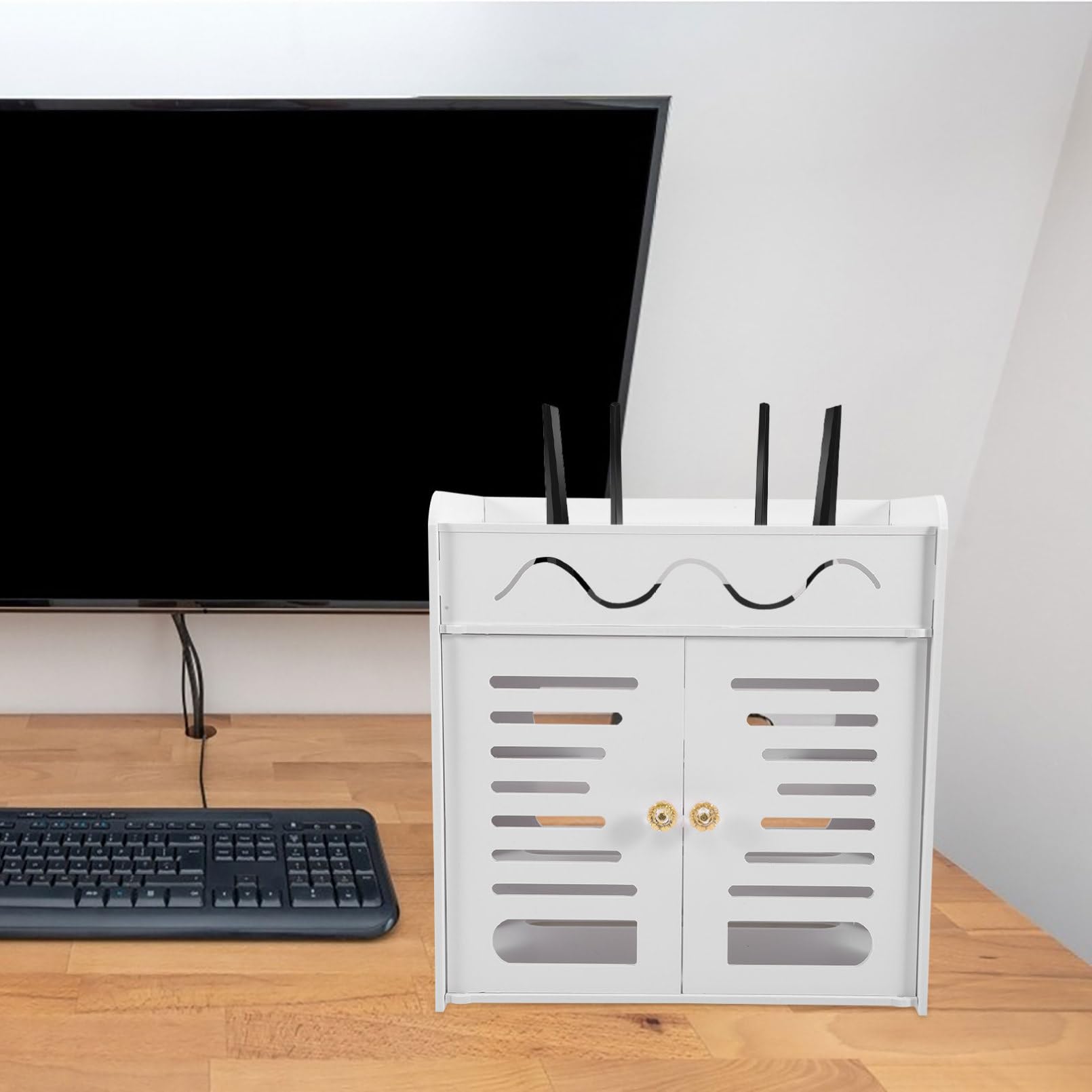 Healvian Scatola di Archiviazione per Router a 4 Strati Doppia Porta, Organizer per Cavi in Pvc Resistente al Calore, Design Compatto per Casa e Ufficio