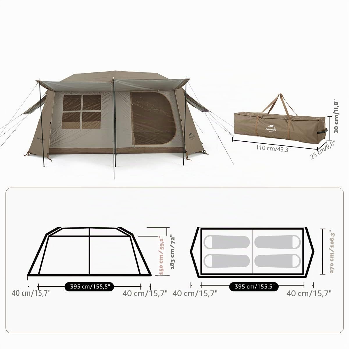 Naturehike Tienda de Campaña 4-6 Personas 13㎡ con Lona de Tienda Tienda de Campaña Familiar Tienda Pop Up para 4-6 Personas Tienda Cabina