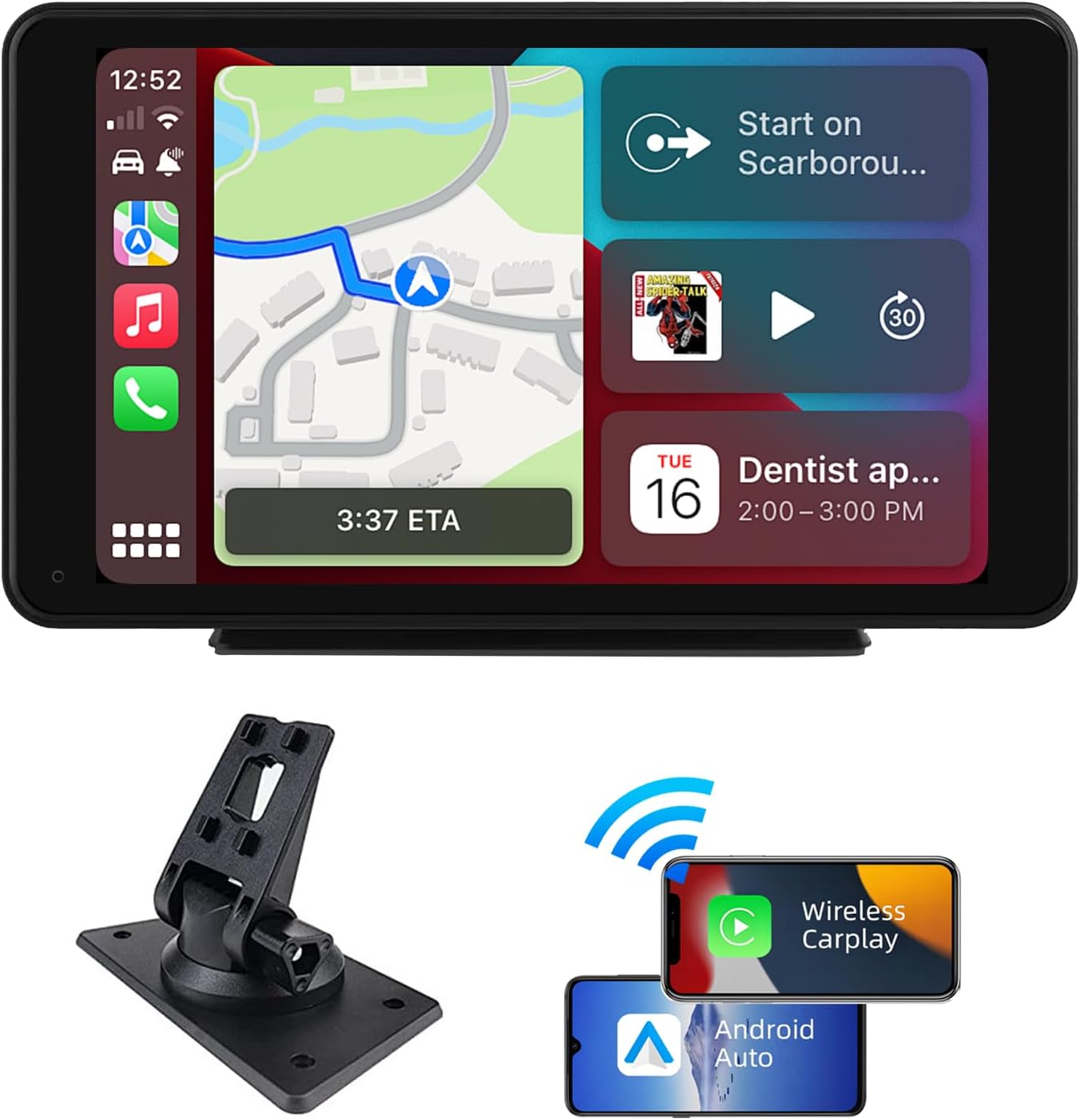 plimpton 2024 Wireless Carplay Android Auto Screen, 7 inch Portable IPS Touchscreen, Car Stereo with GPS Navigation, Mirror Link, AUX, BT, Voice Assistance, L1