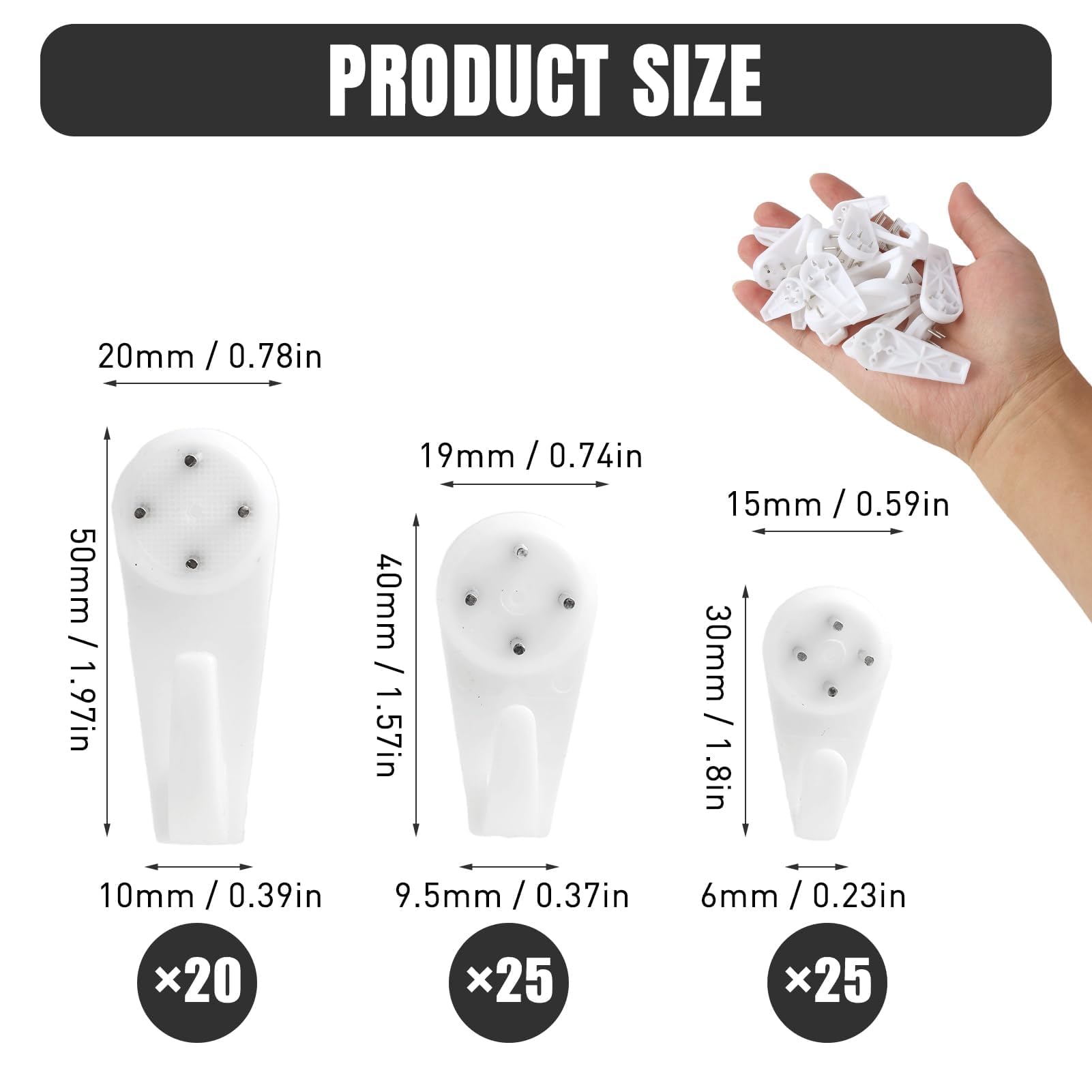 70-Piece Non-Trace Picture Hooks Kit for Hard Walls, Multi Sizes, for Hanging Frames on Plasterboard Drywall, Lime - Image 2