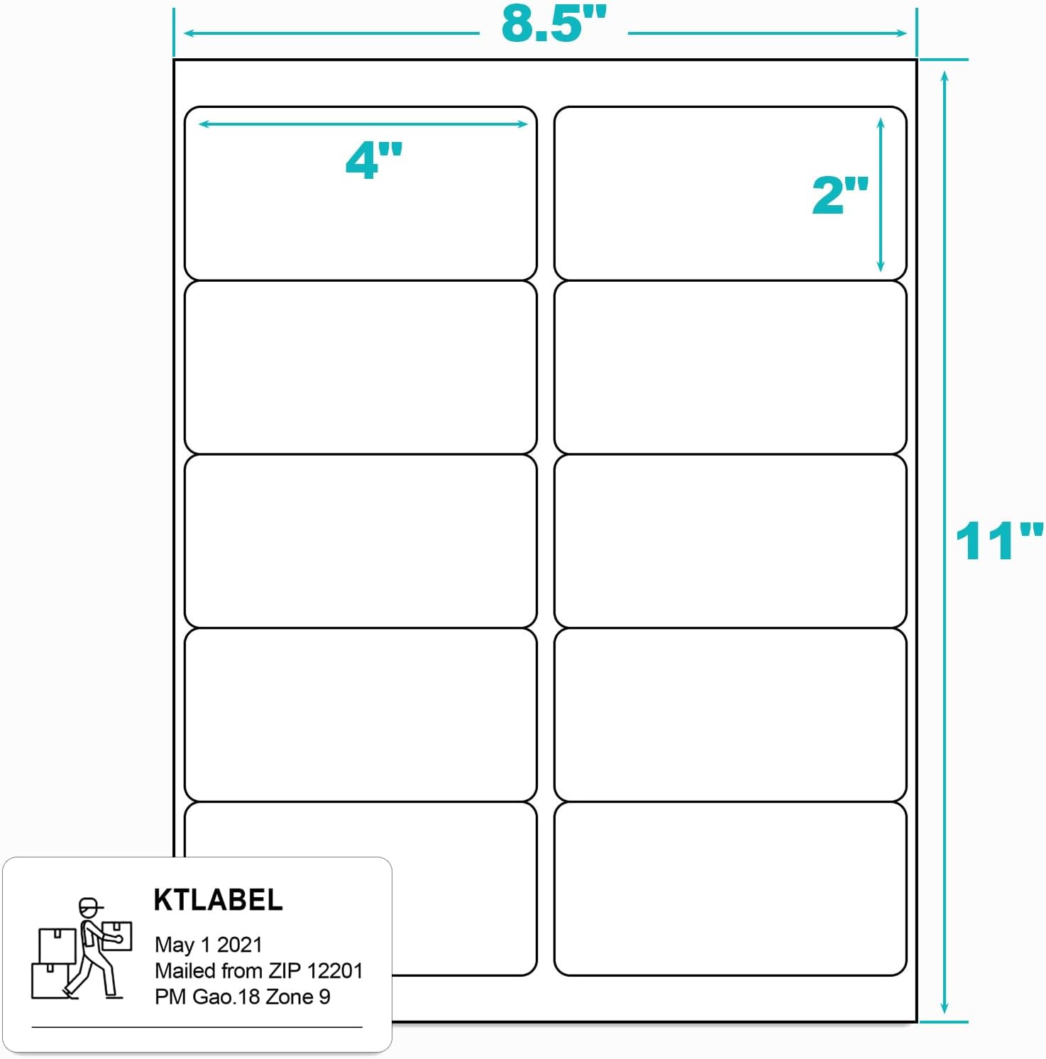 (10 Up 5,000 Pcs) 2"x4" Shipping Address Labels for Laser & Inkjet Printers,500 Sheets Permanent Adhesive 10 per Page Shipping Labels, 1/10 Page Stickers, 10 Labels per Sheet