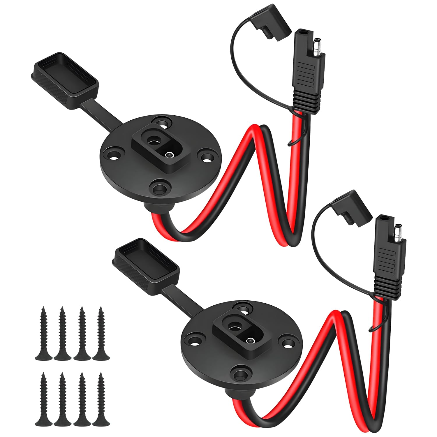 2 Pack SAE Quick Connector Harness， 1FT 10AWG SAE Adapter Male Plug to Female Socket Cable, Waterproof SAE Extension Cord for Solar Panel Generator Charger (Round)