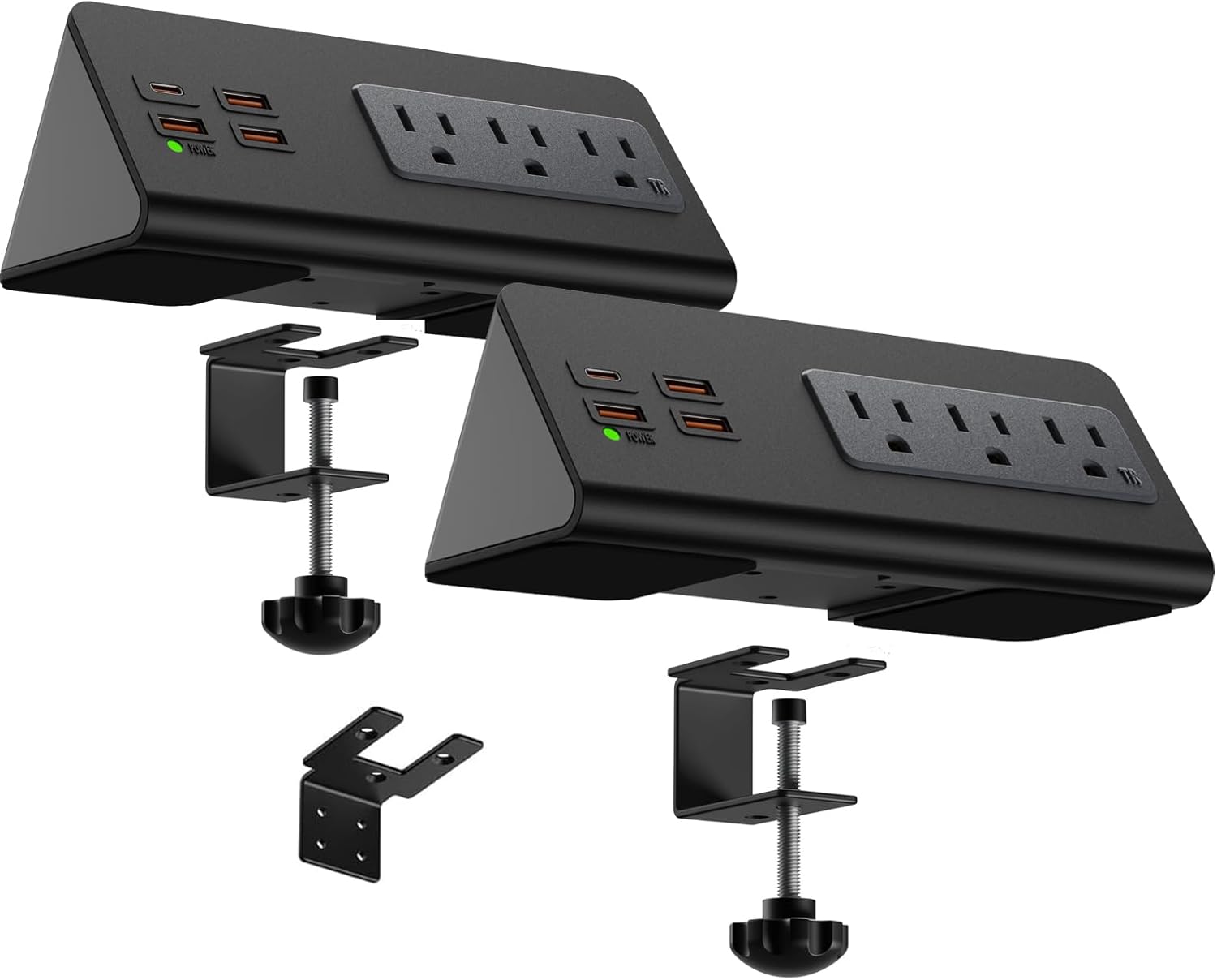 Power Charge Station Edge clamp Mount 15A 1875W with USB-C portsTabletop Surge Protector Desk Clamp Power Sockets with 3 AC Outlets and 4 Fast Charging USB Ports PD 30W Fast Charging