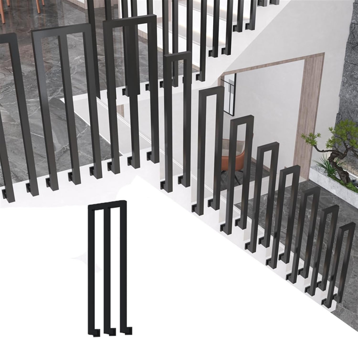 WaiDXn Black Square Wrought Iron Railings, Suitable For Garden Houses, Terraces, Balconies, Indoor/outdoor Stair Handrails(M-shaped 1 Piece,85cm)