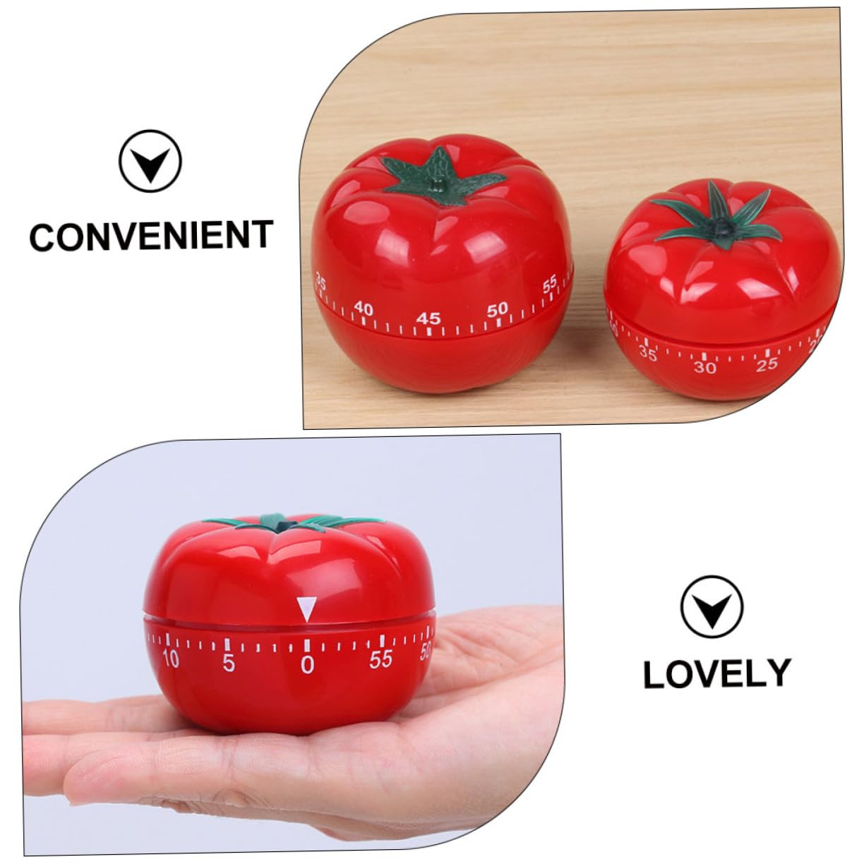 2 pezzi Timer Meccanico da Cucina Forma di Pomodoro Contaminuti Manuale Silenzioso con Allarme Strumento Cartoon per Cottura Studio e Sport