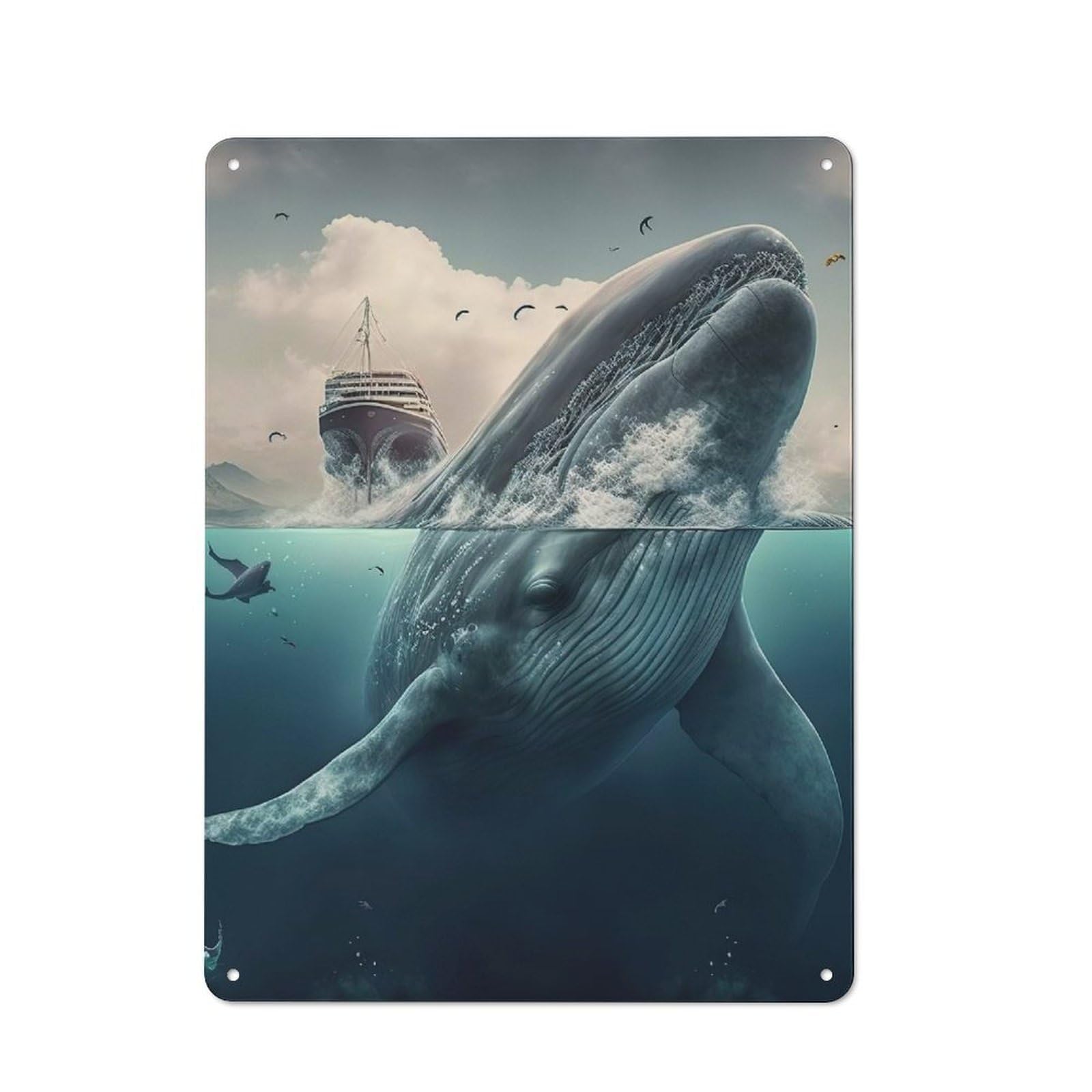 Junmoney Whale Animals Sea Rustic Metal Wall Sign 40X30cm For Kitchen Or Home Bar, Suited To Home Bar Enthusiasts