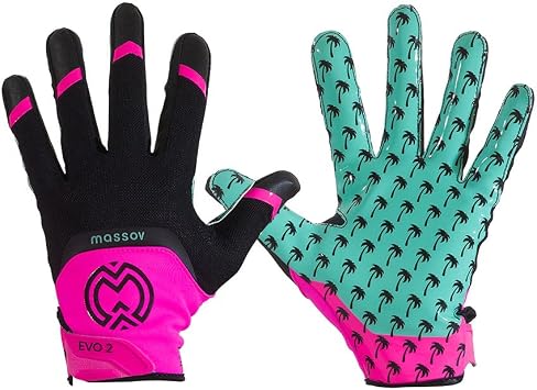 EVO2 Mens Football Gloves - Sticky Lightweight Football Gloves with ProTac Palms, Mesh & 4D Sport Mesh for Elite Fit & Superior Breathability - Miami Vice, XX-Large