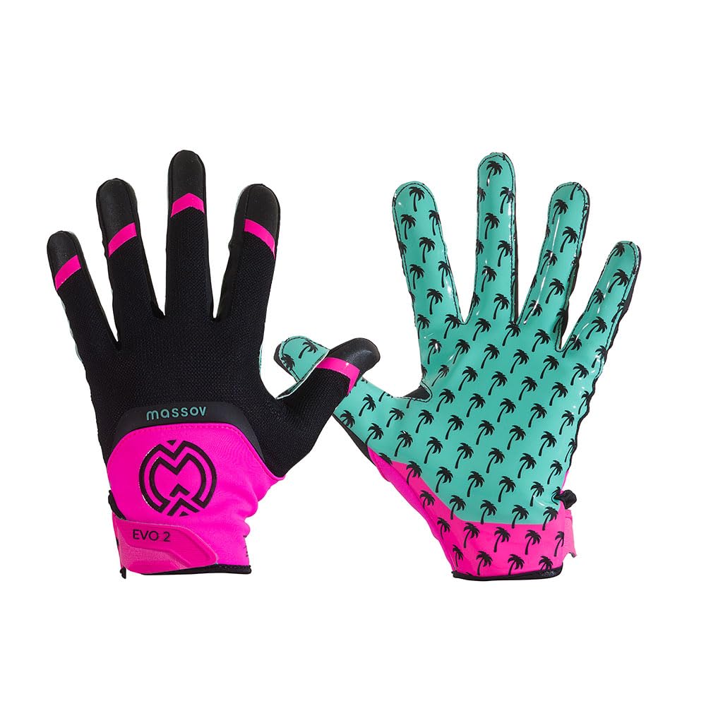 MASSOV EVO2 Men's Football Gloves - Sticky Football Gloves with ProTac Palms, Mesh & 4D Sport Mesh for Elite Fit & Superior Breathability - Miami Vice, X-Large