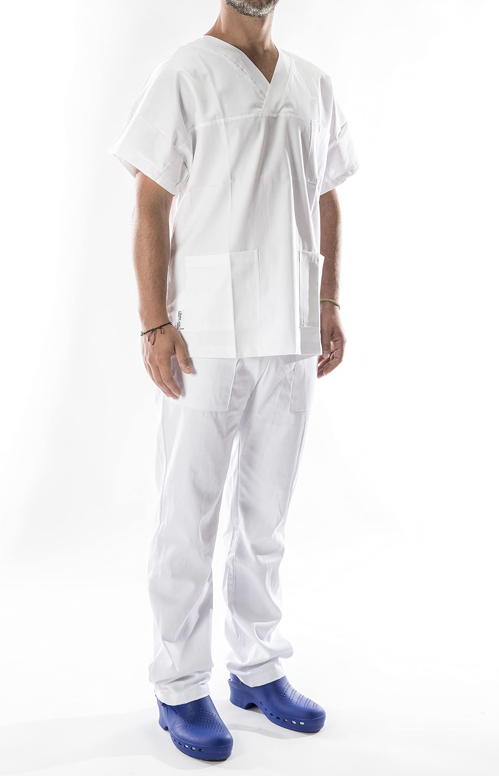 JOBLINE Pantalone da Lavoro Unisex Puro Cotone Medico Infermiere ASA OSS Mensa ristorazione con Elastico e Laccio tg. XS - 4XL