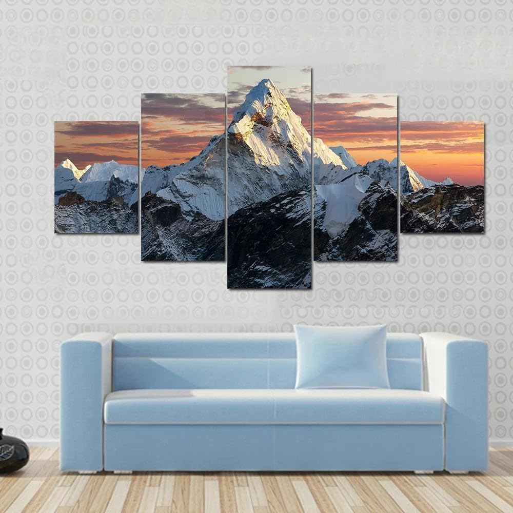 RAPSANI Impression sur Toile 5 Parties XXL 200x100cm Mont Ama Dablam Népal prete a Suspendre encadrée Tableaux pour la Mur Motif Moderne Pret a accrocher Décoration Maison Chambre