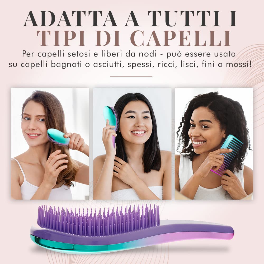 Lily England Set di spazzola districante e pettine per capelli, spazzola per capelli leggera e pettine a denti larghi per donne, spazzola districante liscia e pettine per capelli ricci, Sirena