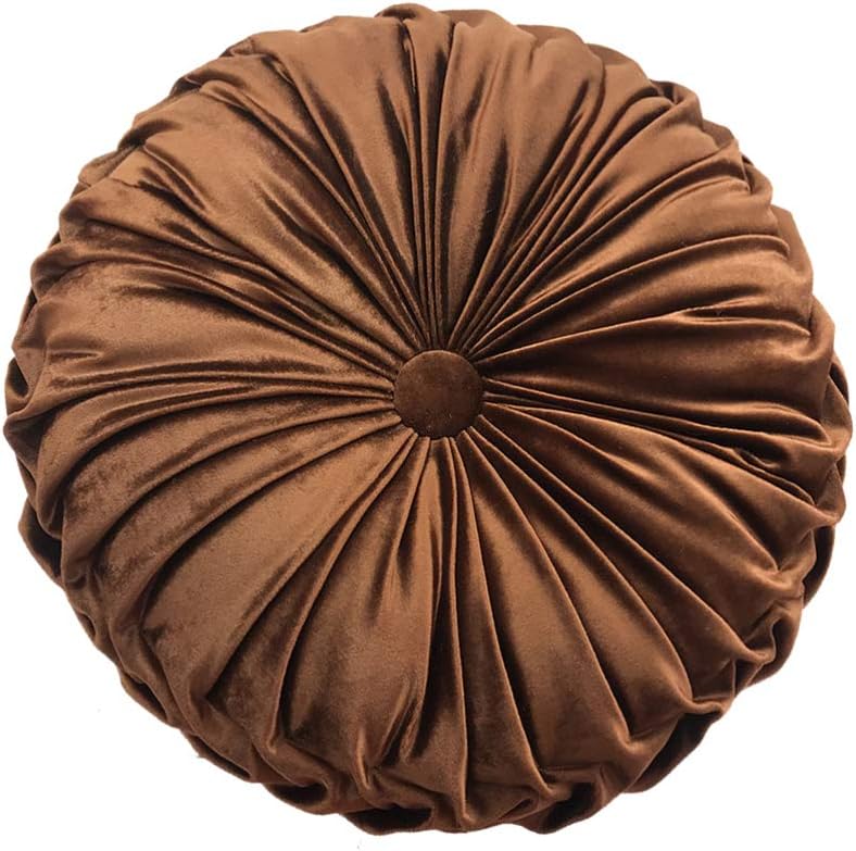 BESPORTBLE Pleated Round Pillow Decorative Pumpkin Pillow Velvet Decoration Household Sofa Living Room Cushion Throw Pillow (Light Brown)