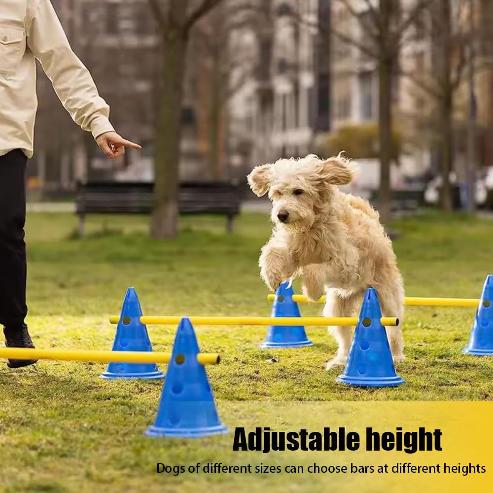 Agility Perros,Equipo De Entrenamiento De Agilidad, Equipado Con Túnel Para Perros, Vallas, 8 Postes De Slalom,2 Juguetes De Pelota De Tenis, Caja De Descanso, Postes De Marcación, 3 Barras Cortas