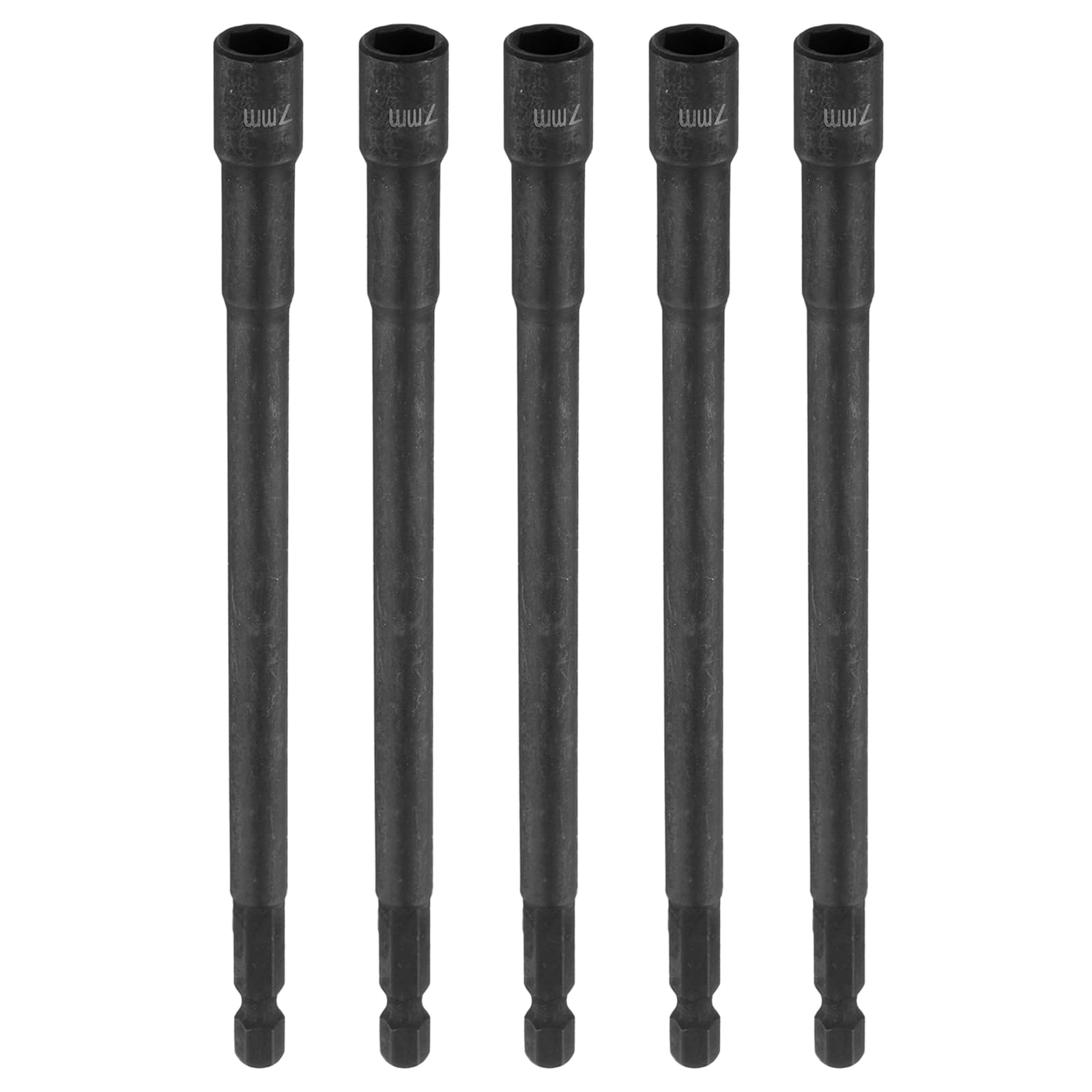sourcing map 5pcs Hex Nut Driver Drill Bit 7mm Metric 6-Point Socket 1/4" Hex Shank Magnetic Setter CR-V Steel Bolt Sockets for Power Drills Impact Drivers, 5.91" (150mm) Long