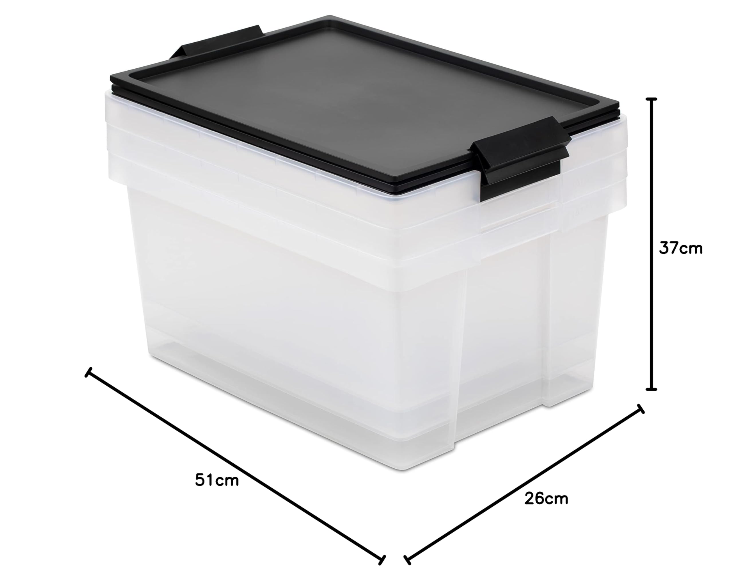 TATAY Aufbewahrungsbox Deckel mit Scharnier Robuster Kunststoff | Aufbewahrungsbox Haushalt | 3-teiliges Set | Volumen 35 L | 37x51x26 cm | Stapelbares und leichtes Design, Schwarz