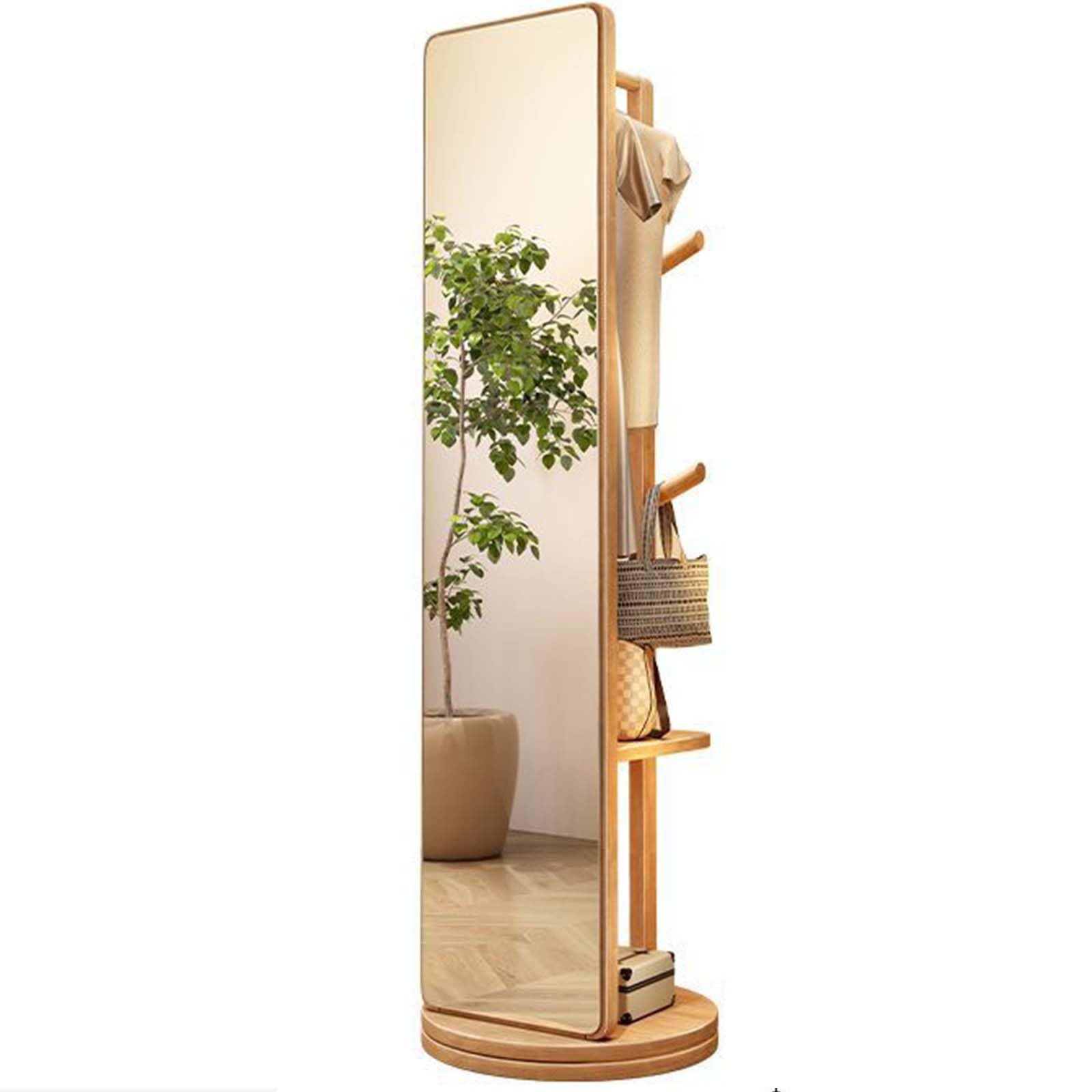 Pillar Coat Rack With Full Length Mirror Solid Rotating Clothes