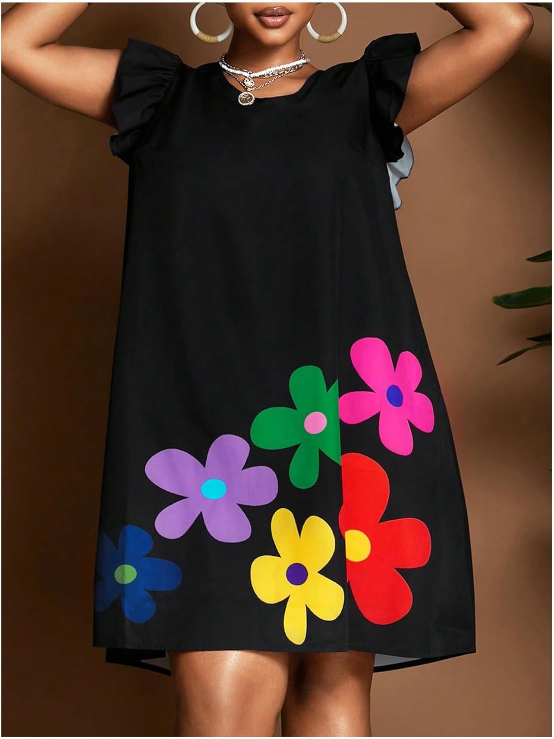 SOLY HUX Women's Plus Size Tunic Dress Floral Print Ruffle Cap Sleeve Loose Summer Short Dresses - Image 4