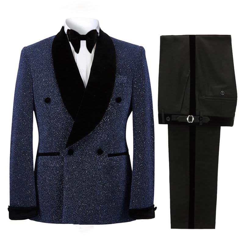 2 Pieces Men's Suit Shiny Tuxedo Slim Shawl Lapel Blazer Jacket Vest Pants Set for Wedding Party,Homecoming,Prom