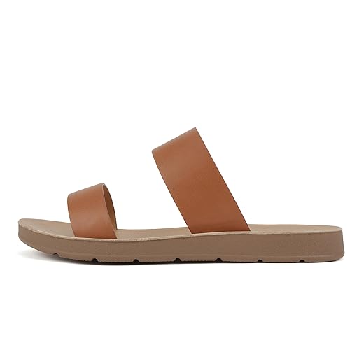 Soda Shoes Women Flip Flops Flat Beach Sandals Slides Double Straps Occupy-S, 6.5, Tan