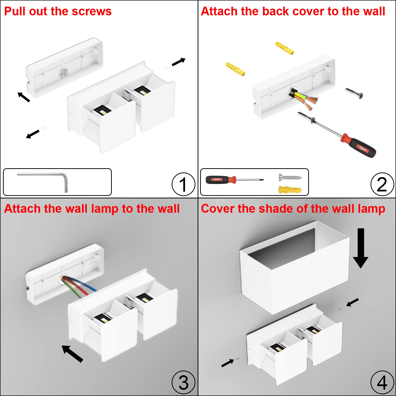 Klighten 24W Aplique de Pared Interior/Exterior 2 PCS Aplique de Exterior 3000K Lámparas de Pared exterior de LED con ángulo de Haz Ajustable Aplique de Pared IP65.（Blanco
