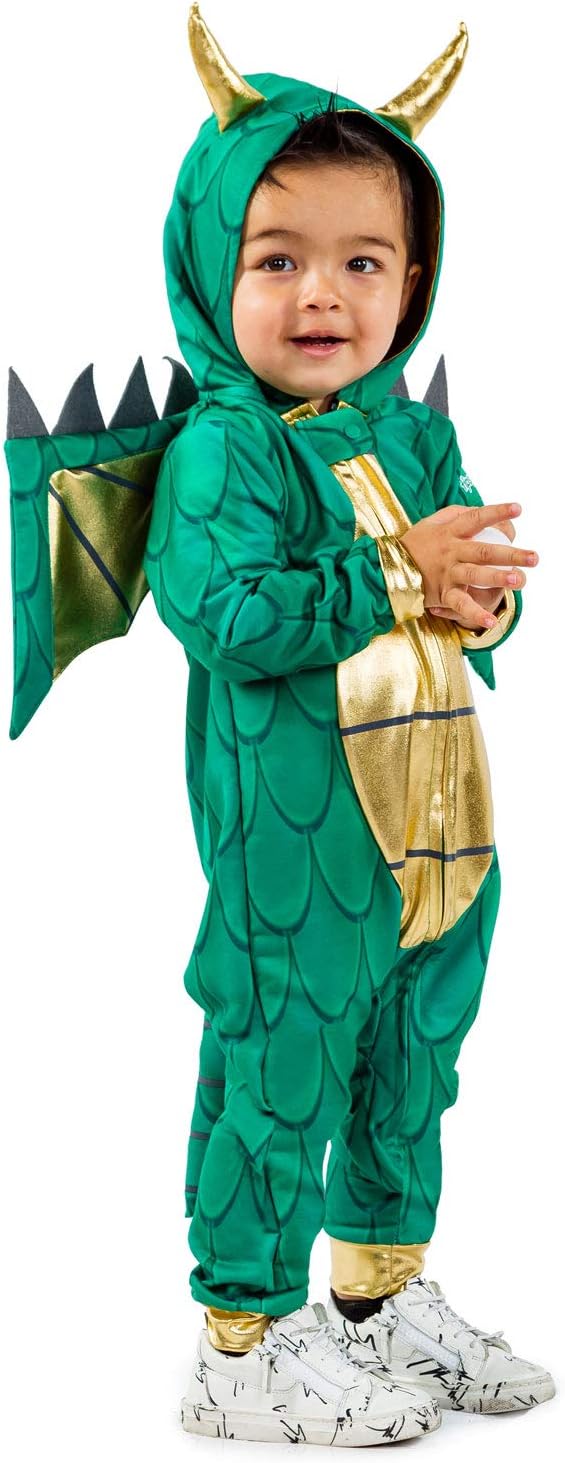 Tipsy Elves Baby and Toddler Dragon Halloween Costume - Kids Dragon Jumpsuit with Detachable Wings, Stuffed Horns, and Tail