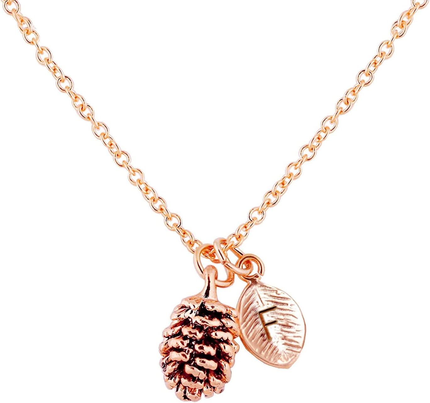 MignonandMignon Rose Gold Dainty Pinecone Necklace Initial Necklace Nature Necklace for Her