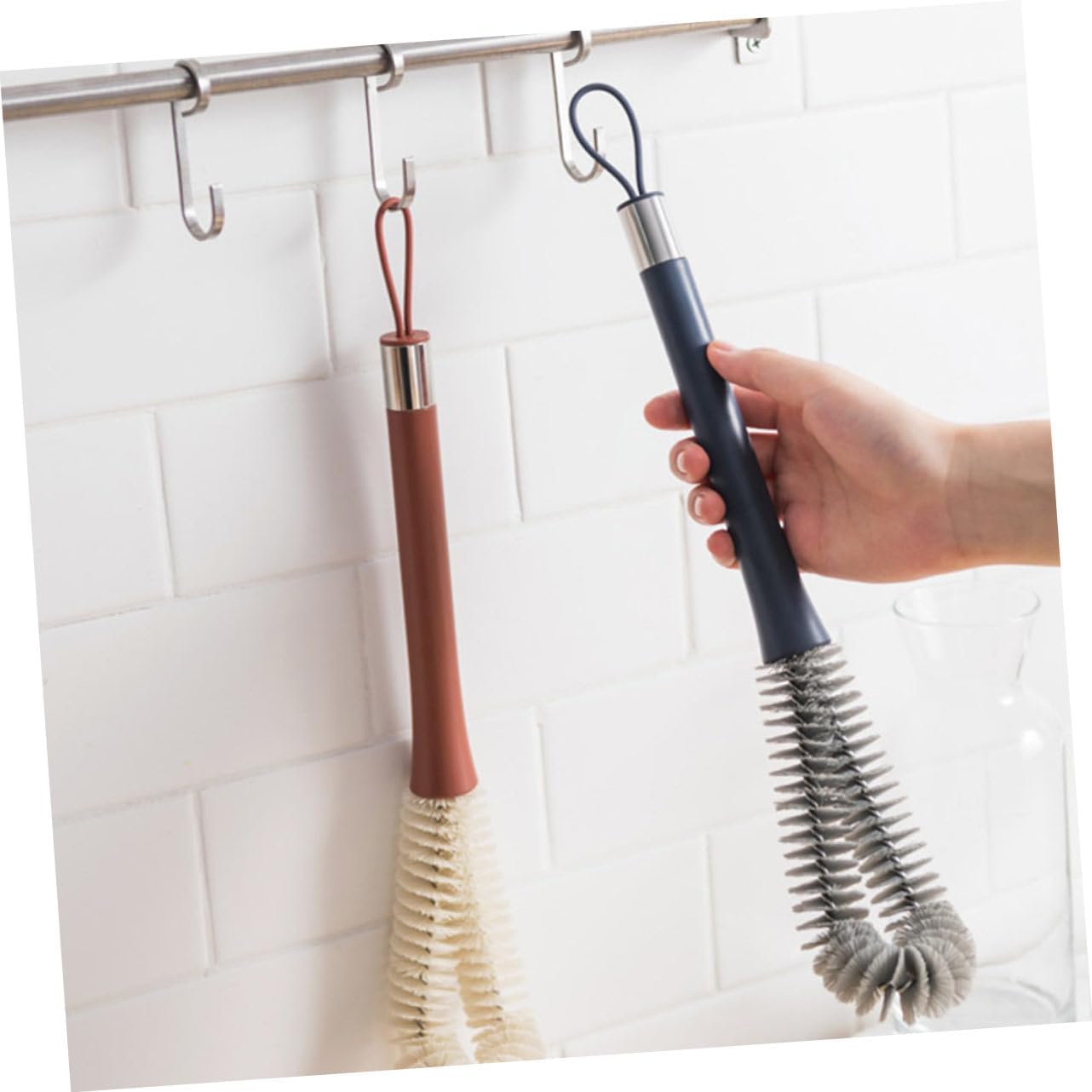 CALLARON 2pcs -Handled Cup Brush Supple Bristles for Cleaning Narrow Neck Bottles Feeding Bottles and Glassware Comfortable Handle for Home Use Red