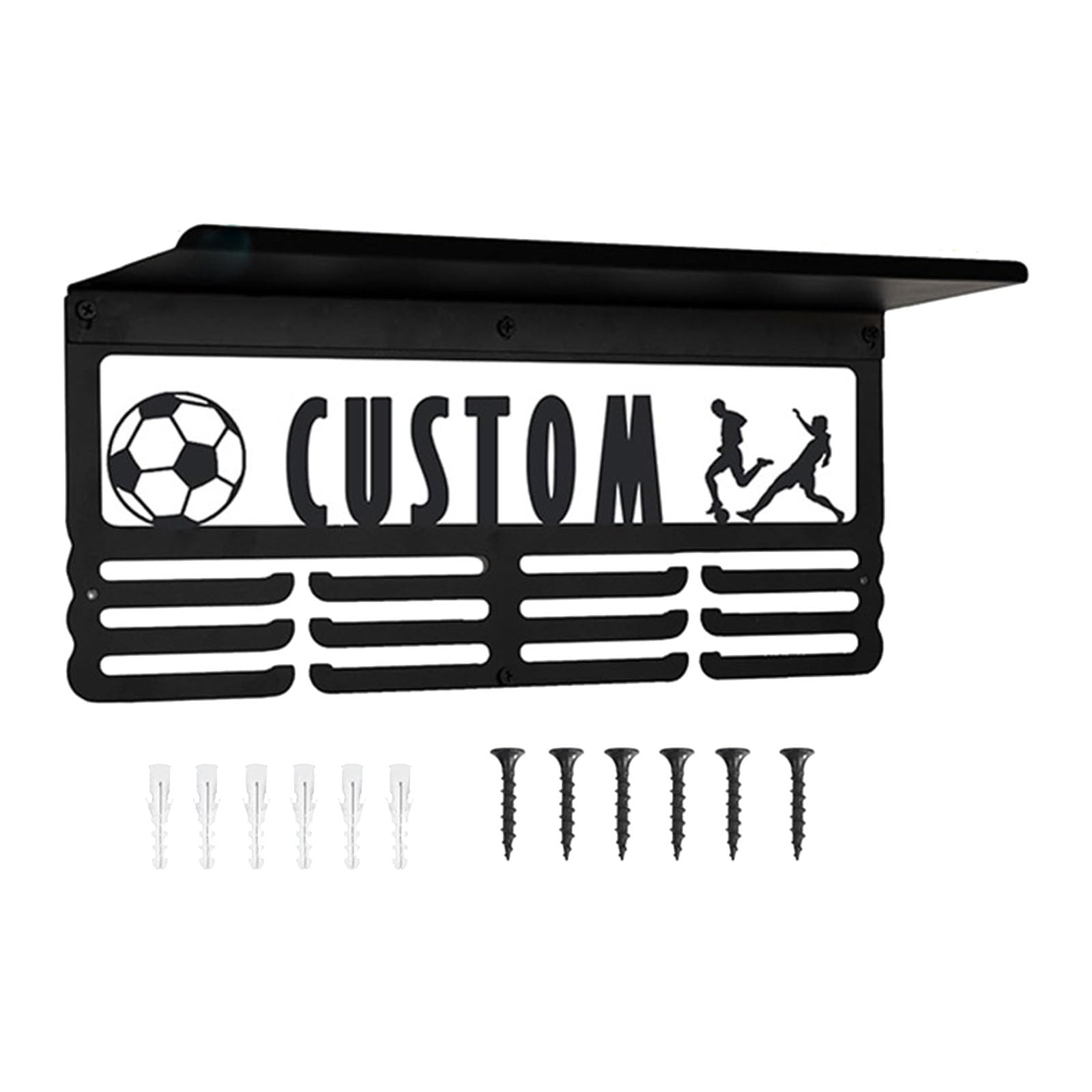 Snorvixre Space Saving Medals Showcase with Shelf Accommodates Trophies Display Metal Medals Rack with Holder
