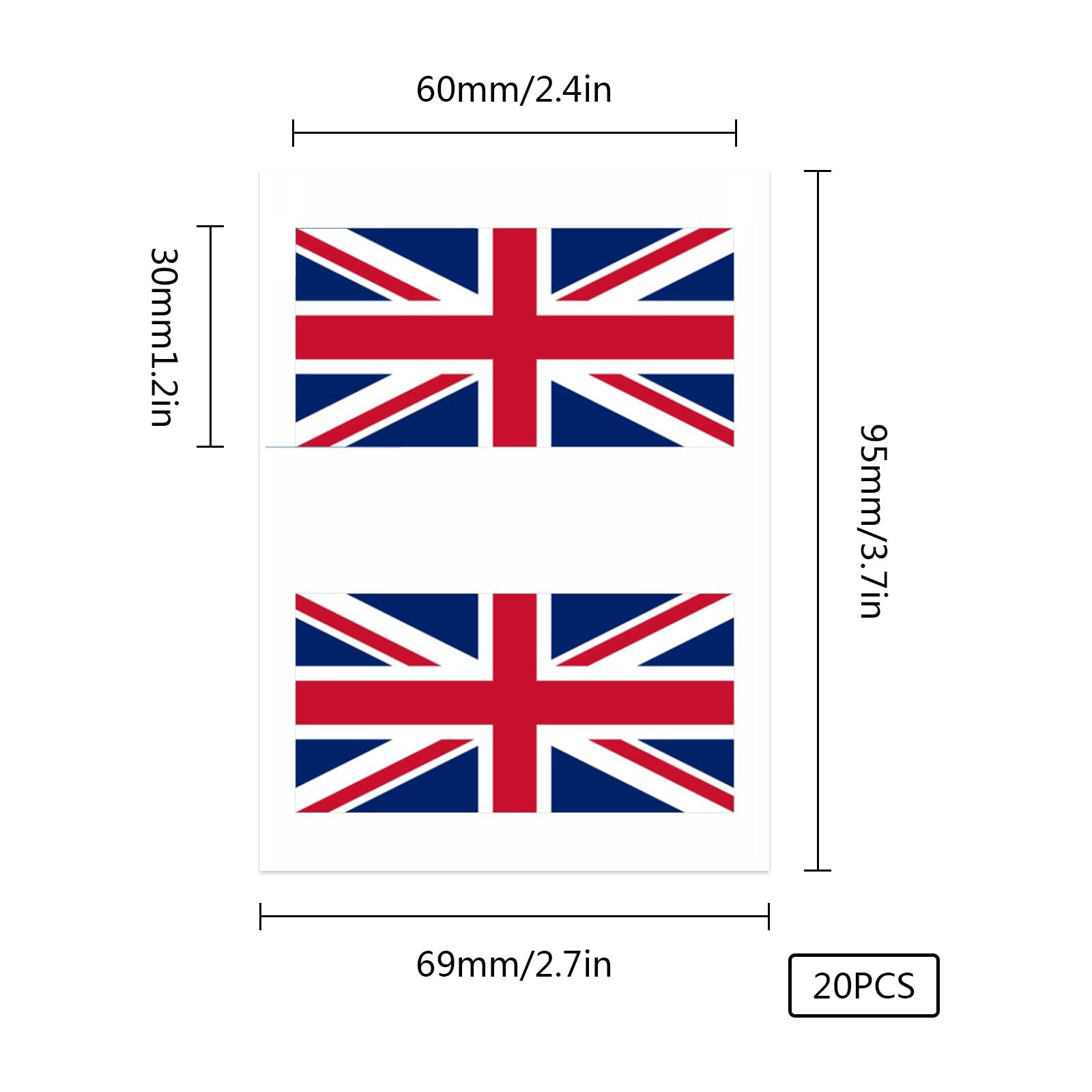Temporary Face & Body Tattoo Sticker Flag Tattoos for trips pub World Cup Transfer Stickers for St George's Day Football Fan Kids Party Decorations - 5 Pack/20 Tattoos (Great Britain National Flag) - Image 2