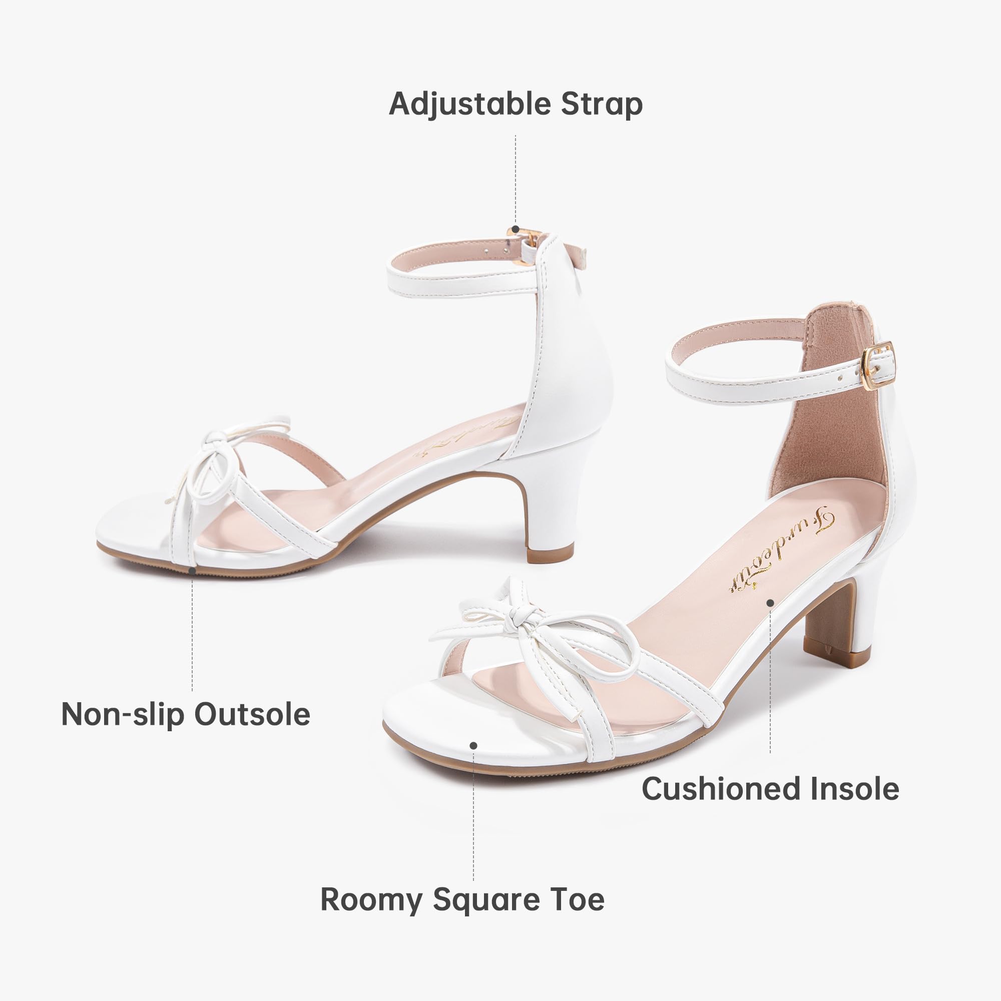 Furdeour Heels for Girls Dress Shoes Bow High Heel Sansals Flower Girl Shoes for Big Kids Teen Dance Birthday Party Pageant — view 5