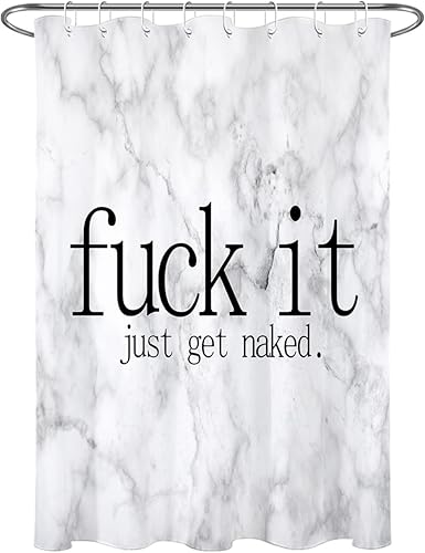 Miniatura 6 de LB Cortina de ducha pequeña de mármol gris y blanco de 48 x 68 pulgadas, forro de cortina de ducha Fuck It Get Naked, moderna cortina de ducha