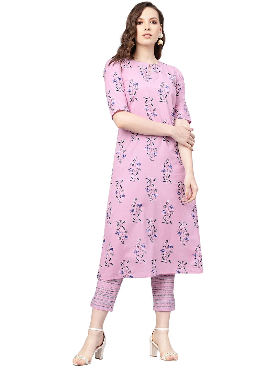 Libas Womens Printed Cotton A-Line Kurta with Trousers