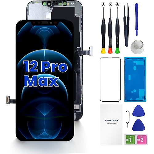 for iPhone 12 Pro Max Screen Replacement, 6.7 inch 3D Touch LCD Display Full HD Repair kit, Digitizer Assembly with Tools Set, Tempered Glass Screen Protector, Waterproof Frame Adhesive