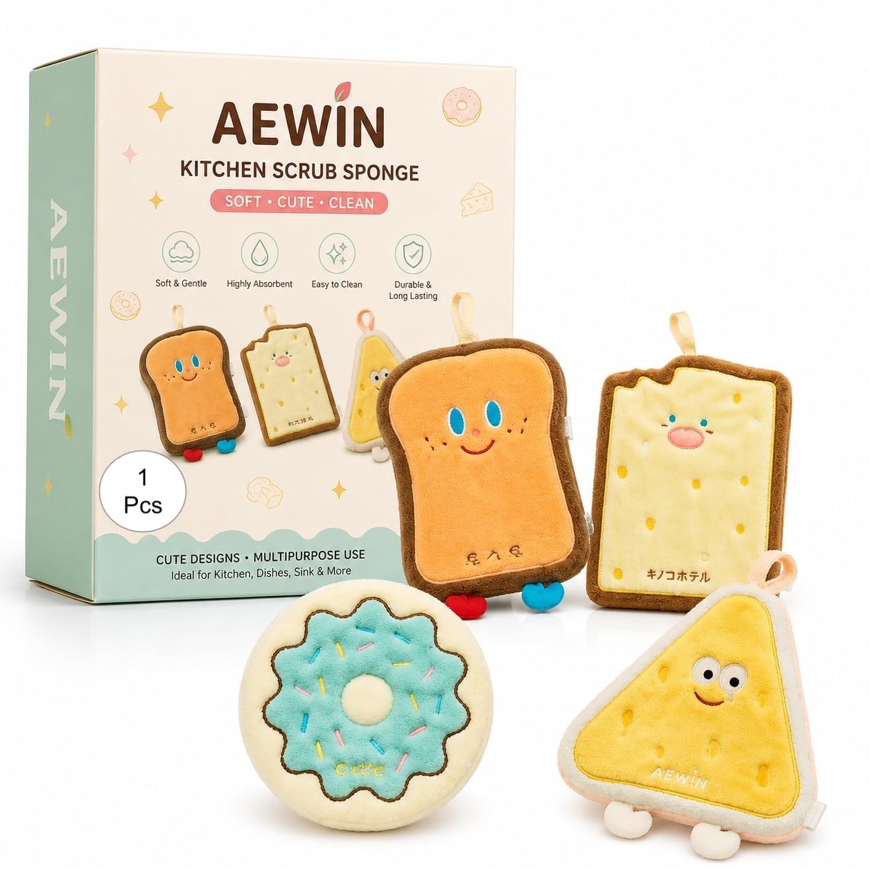 AEWIN Cute Plush Hanging Kitchen Towel Holder – Coral Fleece Hand Drying Towel with Donut Toast Cheese Bread Design – Soft Absorbent Decorative Wall Hanging Towel with Loop for Kitchen Bathroom (1 Pc)-image-21