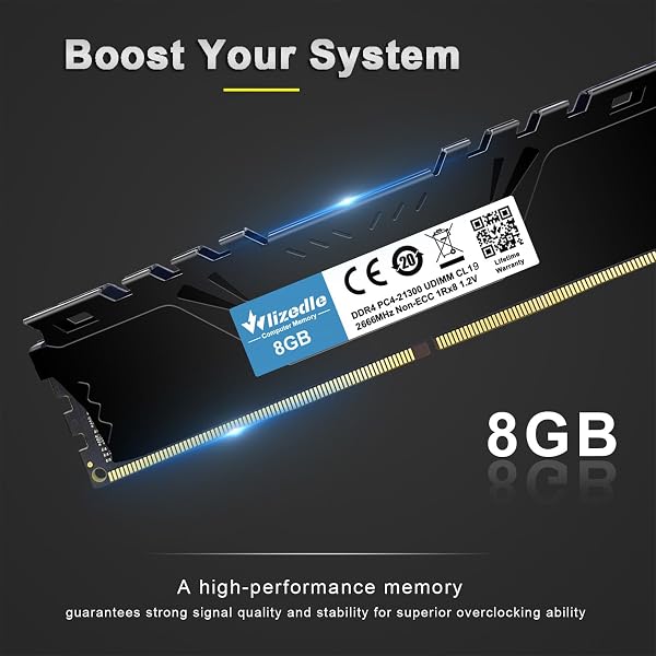 Wlizedle 16GB Kit (2x8GB) DDR4 Memoria RAM 2666MHz CL19 UDIMM, Memória de Computador PC4-21300 288-Pin 1,2V Non-ECC Módulo de RAM Upgrade para Ordenador de Sobremesa(Negro) - 2