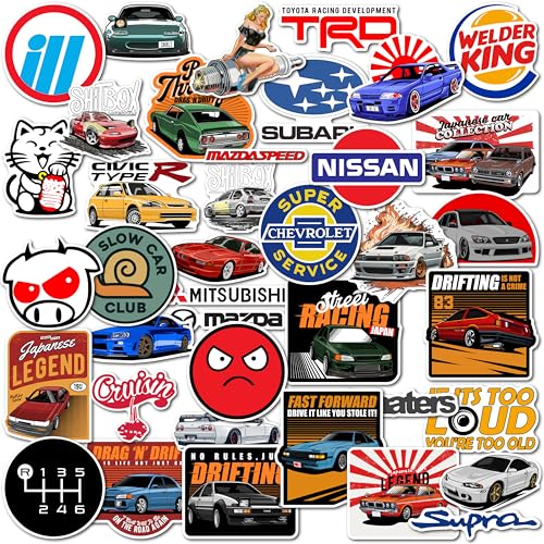 Image of WallDesign Race-Ready 40 Collection of Authentic JDM Peel and Stick Sticker Set Mobile Laptop Accessories Gifting Durable Laminated Printed Vinyl for True Japanese Speed Culture Car Fans 51 mm