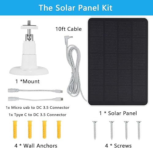 Miniatura 6 de TEKCAM Panel solar compatible con batería de cámara Ring Spotlight, batería de leva, panel solar de 4 W, cable de carga de conector DC 3.5 de 9.8