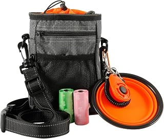 Dog Treat Training Pouch Dog Training Kit, 5 Pcs Multi-Purpose Portable Dog Treat Pouch, Dog Walking Bag Contains Poop Bag, Training Clicker, Collapsible Bowl for Training, Walking, Hiking